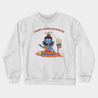 Happy Maha Shivratri - Calm Mahadev, Lord Shiva meditating in the Himalayas cute illustration Crewneck Sweatshirt